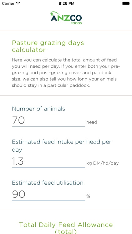 Anzco Sheep Intake Calculator