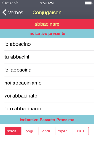 italian verbs conjugator screenshot 2