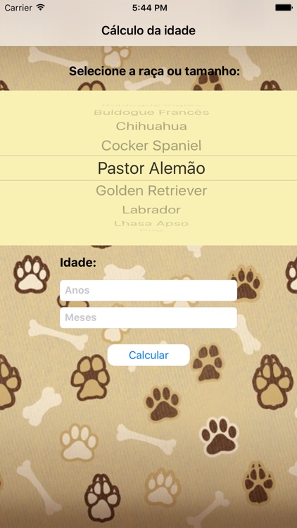 Cálculo da idade do cão