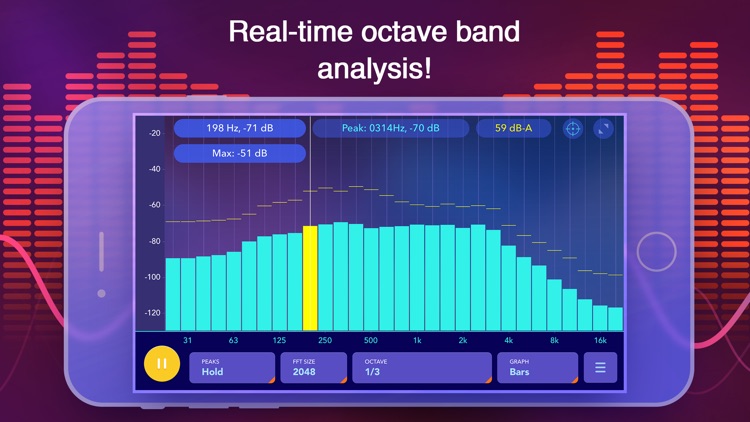 Octave Band Real Time Frequency Analyzer and Sound Level Meter screenshot-0