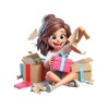 Girl Unwrapping Stickers