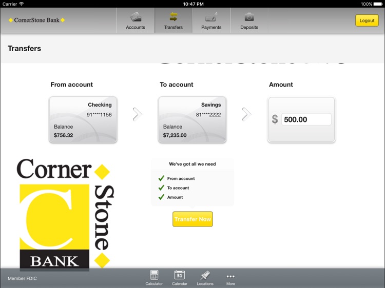 CornerStone Bank (VA) - Tablet screenshot-3