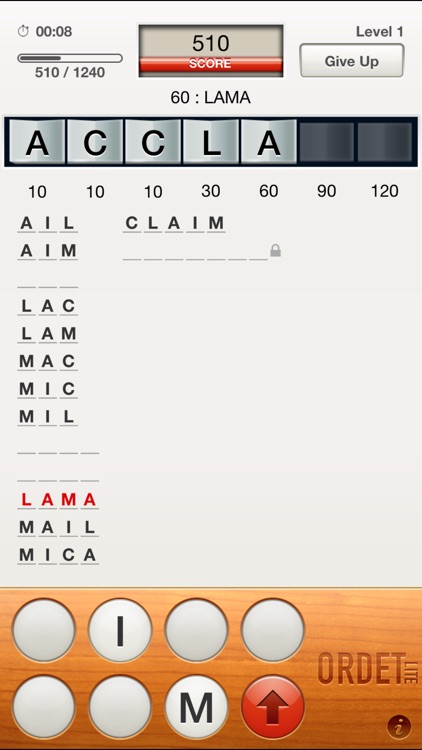 Ordet Lite: Five Levels from the Word Game