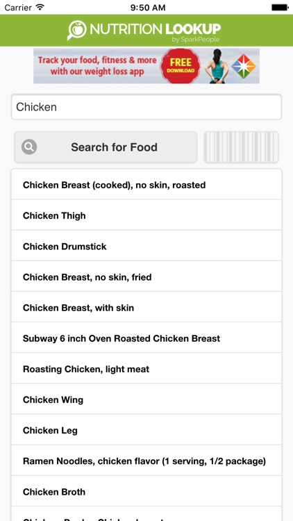 Nutrition Lookup by SparkPeople