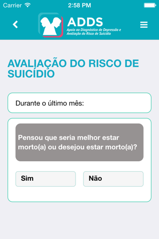 ADDS - Apoio ao Diagnóstico de Depressão e Avaliação do Risco de Suicídio - TelessaúdeRS screenshot 3