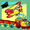 Animated Kids Game: Shadow Puzzle with Funny Cars and Planes in the City