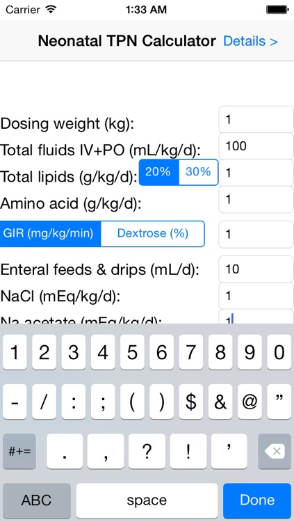 Neonatal TPN Calculator