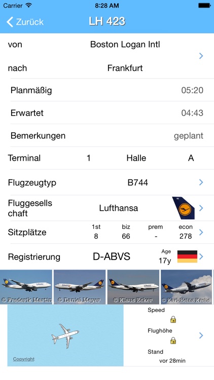 Flughafen Frankfurt Airport  iPlane Fluginformationen