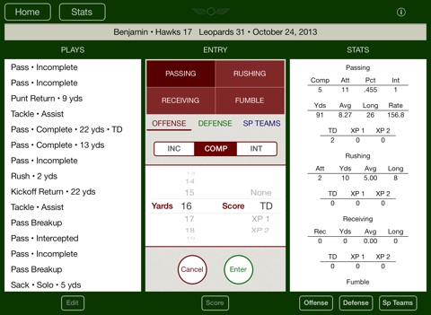 Stat Tap Football HD screenshot 2