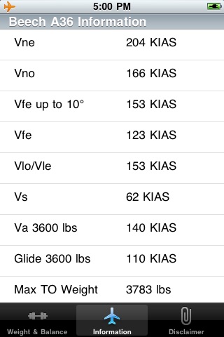 BE A36 Weight and Balance Calculator (E927-1370), with tip tanks) screenshot 4