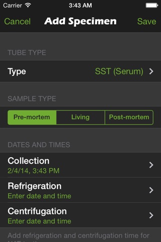 VRL Specimen Suitability screenshot 2