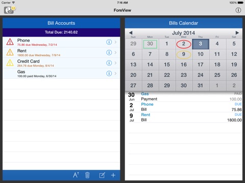 ForeView for iPad:To Do + Bills Tracker screenshot 3