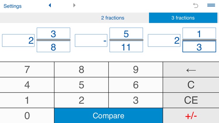 Compare fractions calculator