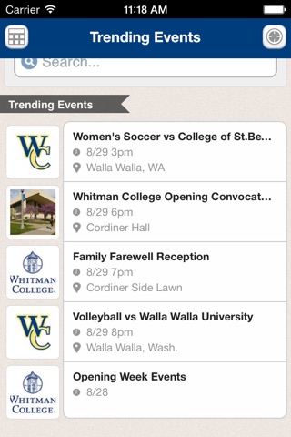 Whitman College Events screenshot 2
