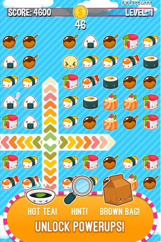Kawaii Sushi Monster Busters - Line Match puzzle game screenshot 2