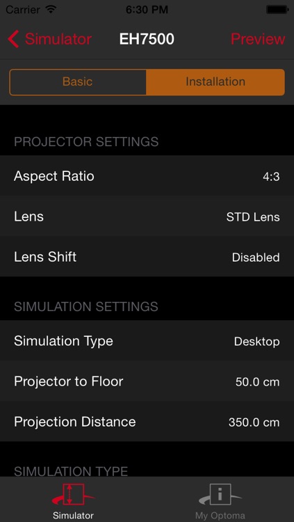 Optoma Projection Simulator