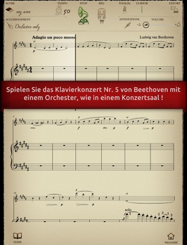 Play Beethoven – Concerto n°5, 2ème mouvement (partition interactive pour piano) screenshot 2