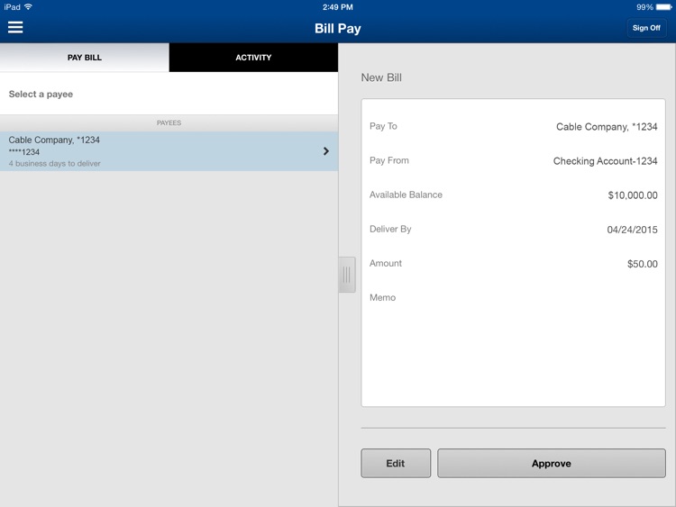 Nevada State Bank Mobile Banking for iPad