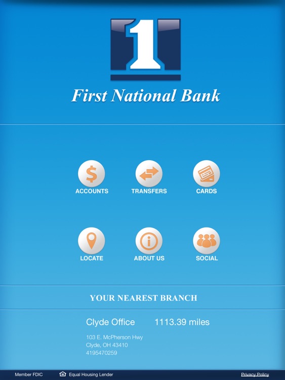 First National Bank "Your Bank of a Lifetime" for iPad