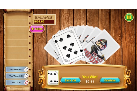 Awesome Hi-Lo Ninja Casino Card Pro - best gambling card betting game screenshot 3