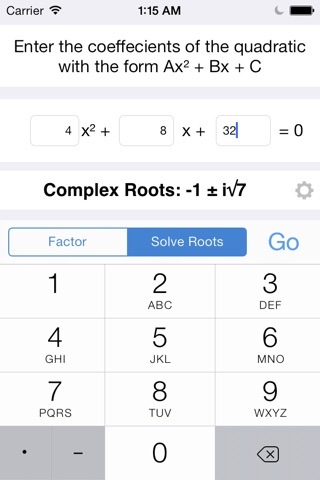iFactor and Solve Quadratics screenshot 2
