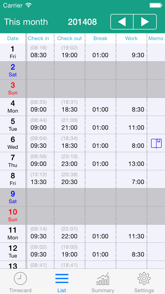 Time card - simple salary management Screenshot 2