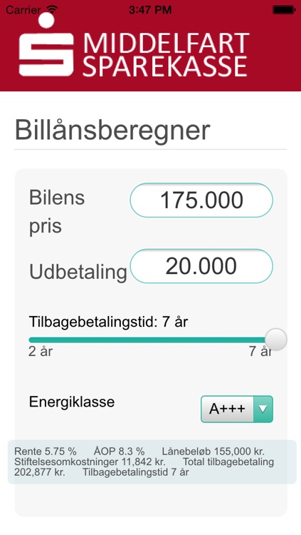 Billånsberegner fra Middelfart Sparekasse
