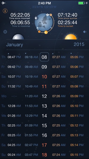 Raise and Set Times - Moonrise, moonset,