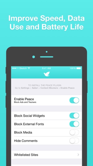 Peace: Block Ad's, Trackers, Browse Fast