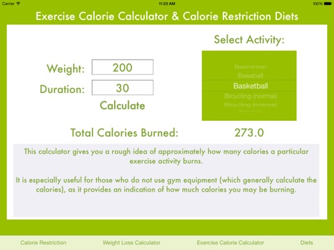 Exercise Calorie Calculator & Calorie Restriction Diets screenshot 2