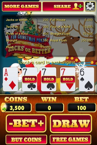 Fun Christmas Video Poker - Play Jacks or Better & Las Vegas Casino Style Game for Free ! screenshot 2
