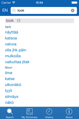Finnish−English dictionary screenshot 2