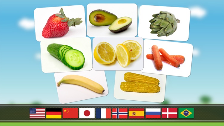 Fruits and vegetables flashcards quiz and matching game for toddlers and kids in English