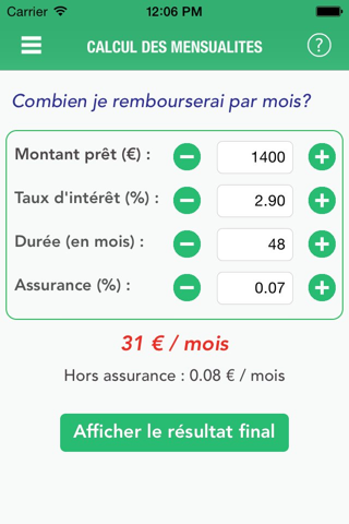 Simulation Crédit Consommation screenshot 2