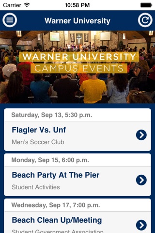 Warner University Events screenshot 2