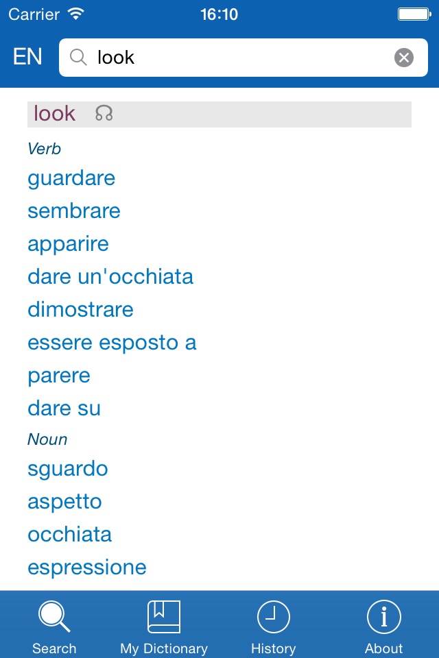 Italian−English dictionary screenshot 2