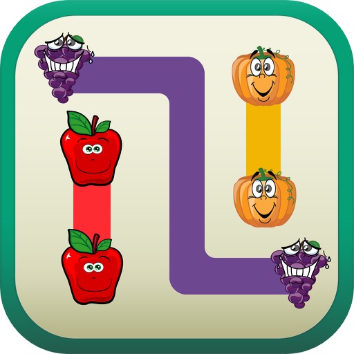 A Puzzle Game to Match  & Connect - Draw Line  between Same Pairs of Cartoon Fruits