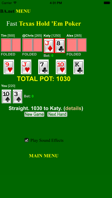 Screenshots of free Fast Poker Texas Hold 'Em - BA.net for iPhone