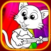 musical animal coloring book with ukulele cat