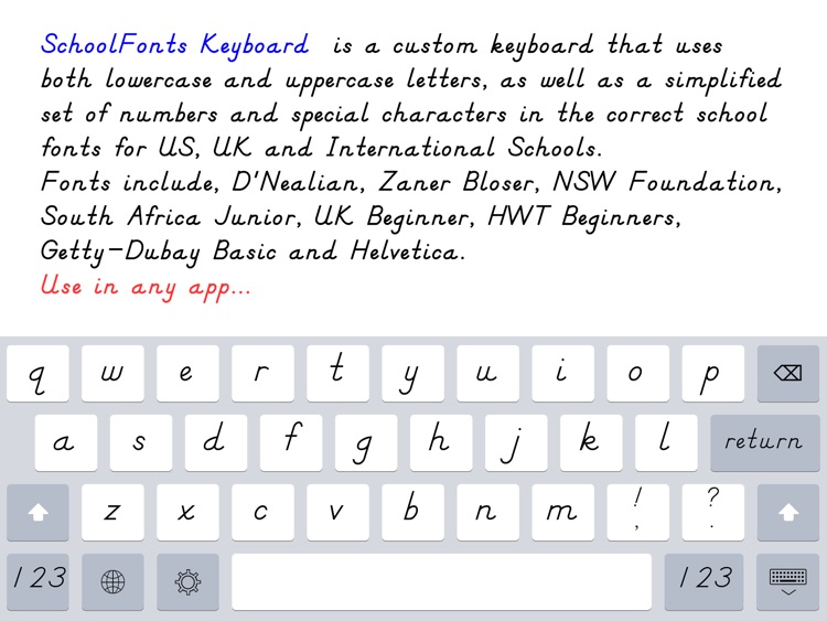 SchoolFonts Keyboard - Lowercase and Uppercase screenshot-0