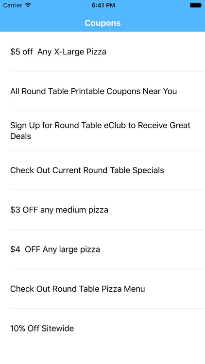 Coupons for Round Table Pizza App