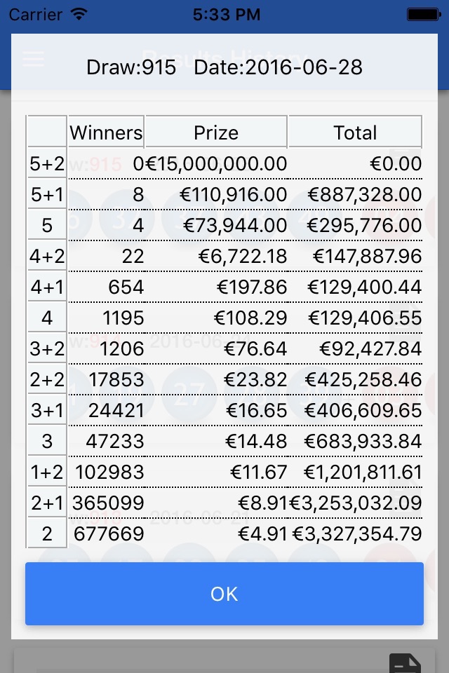 EuroMillions  Millionaire Maker My Million result screenshot 3