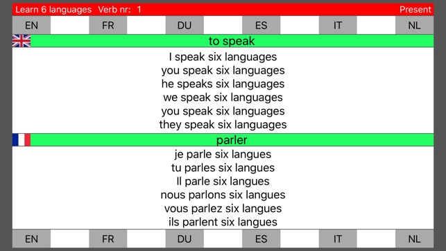 Learn 6 languages simultane using verbs 