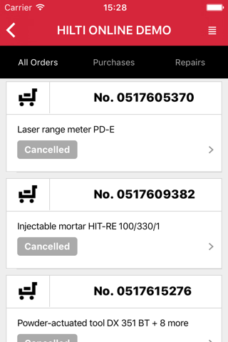 Hilti Order Status screenshot 2