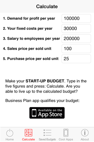 Start-up Budget screenshot 2