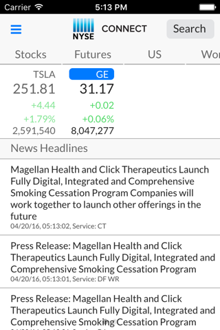 NYSE Connect mobile - náhled