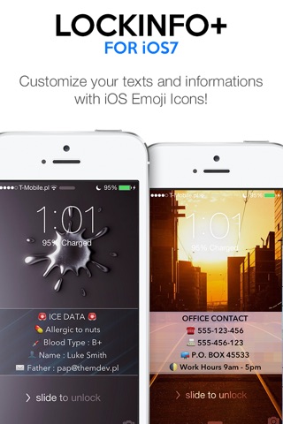 LockInfo+ for iOS7 - Custom Texts, ICE and Contact Details on LockScreen Wallpaper screenshot 2