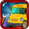 School Bus Wash & Garage – Little Car Salon, Summer Fun with Vehicle Spa Workshop for Paint, Vinyl, Colors, Soap, Clean Automobile Shop