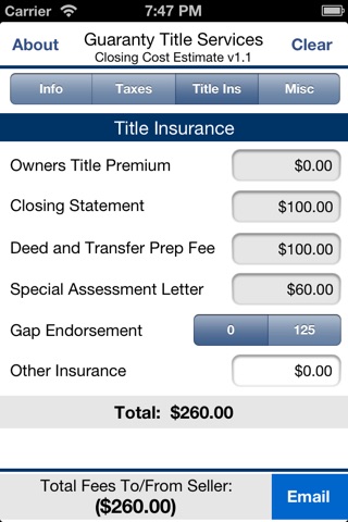 Guaranty Closing Cost Estimate screenshot 2