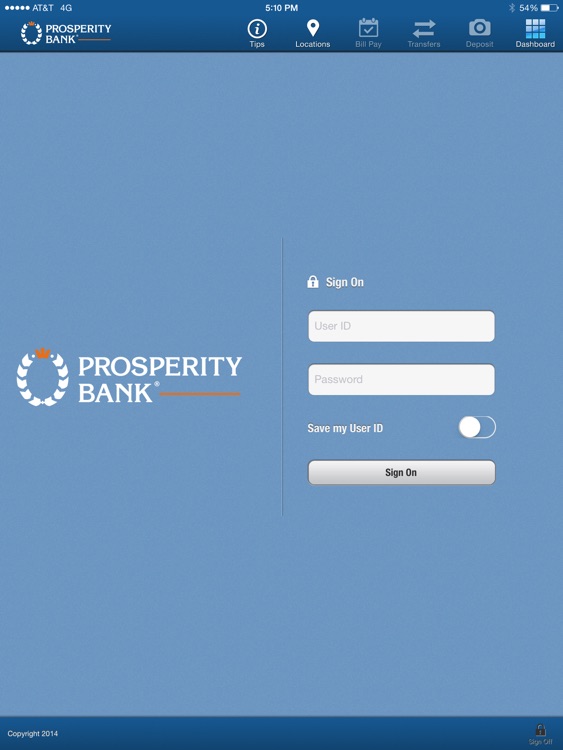 Prosperity Bank iPad Version